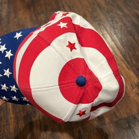 Nissin USA American Flag Hat Embroidered Stars Stripes Strapback Cap 90s VTG - Picture 3 of 7